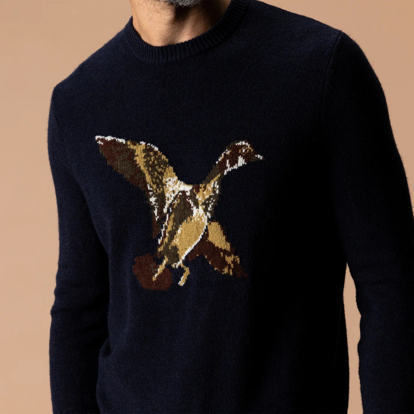 Flying Wood Duck Crewneck Sweater - Deep Navy