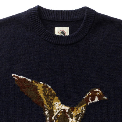 Flying Wood Duck Crewneck Sweater - Deep Navy