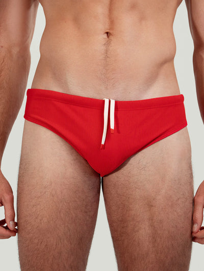 Ribbed Dune Swim Brief - Scarlet