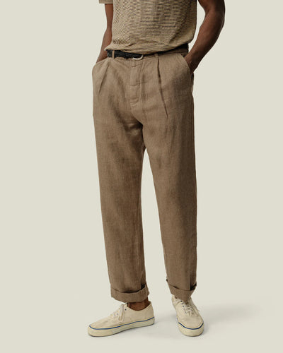 Alta Pleated Linen Trousers - Chai Twill