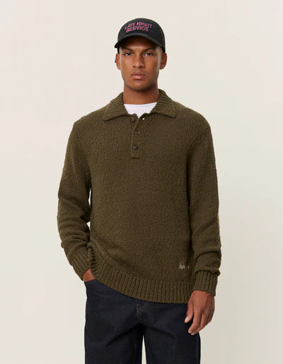 Errol Knit Cotton Rugby - Olive Night