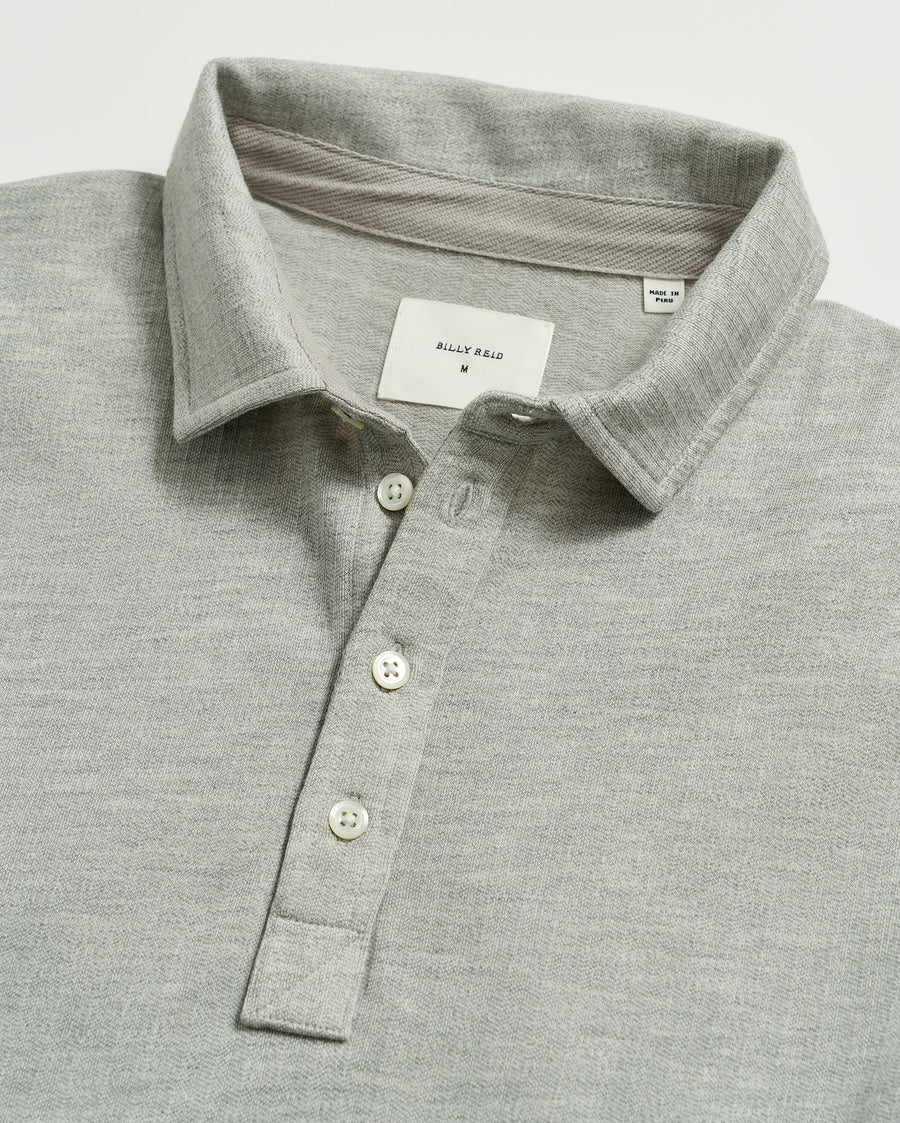 Long Sleeve Herringbone Polo - Light Gray