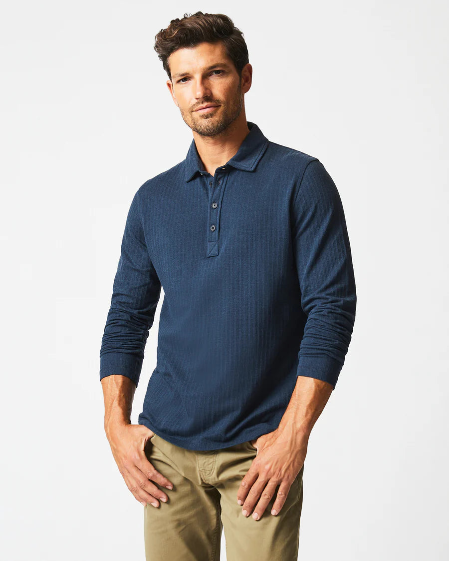 Long Sleeve Herringbone Polo - Carbon Blue