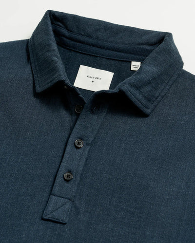 Long Sleeve Herringbone Polo - Carbon Blue