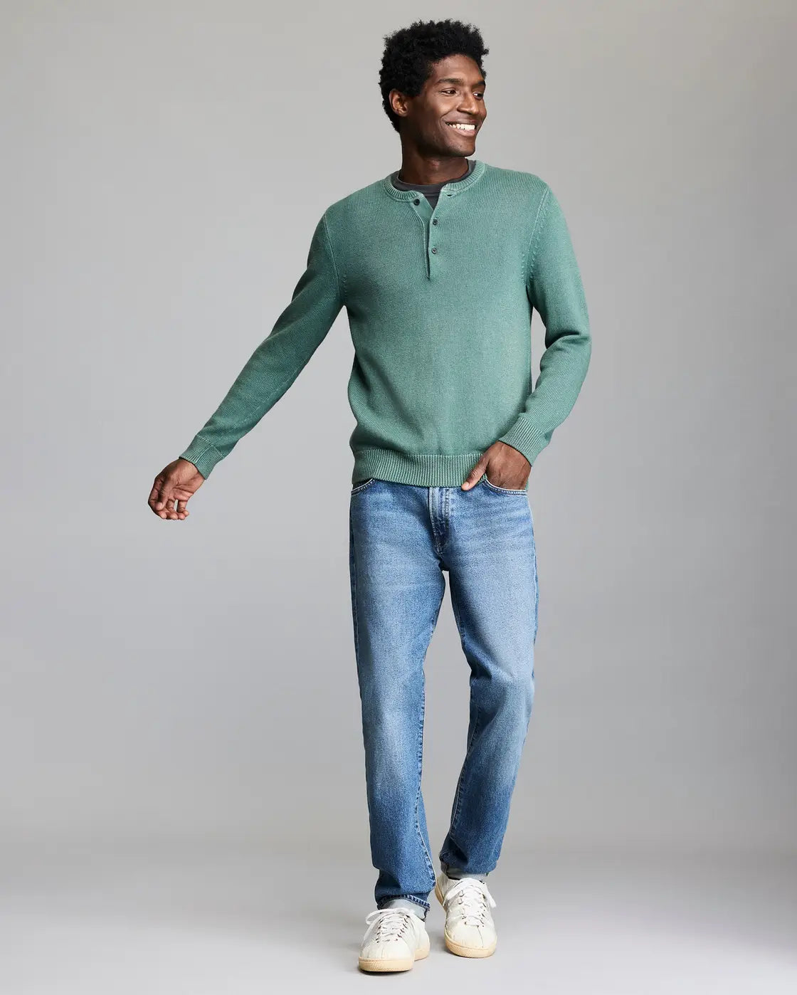 Garment-Dyed Henley Sweater - Jungle Green