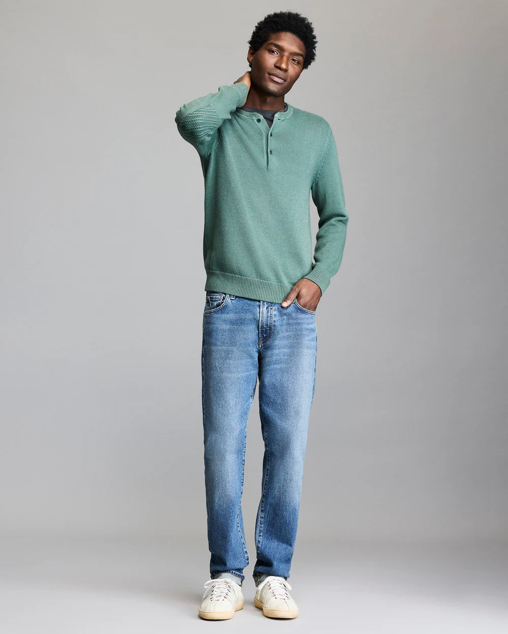 Garment-Dyed Henley Sweater - Jungle Green