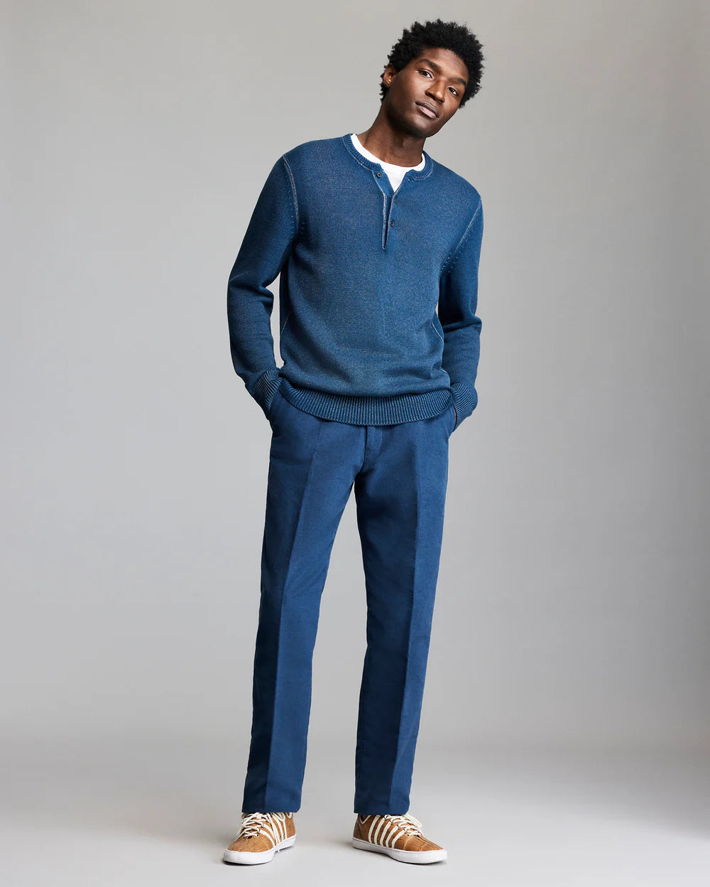 Garment-Dyed Henley Sweater - Tide Blue