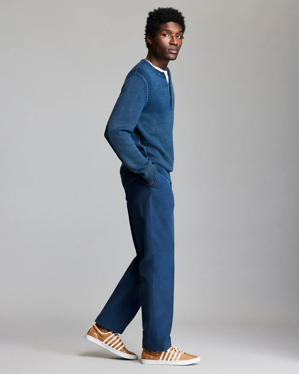 Garment-Dyed Henley Sweater - Tide Blue