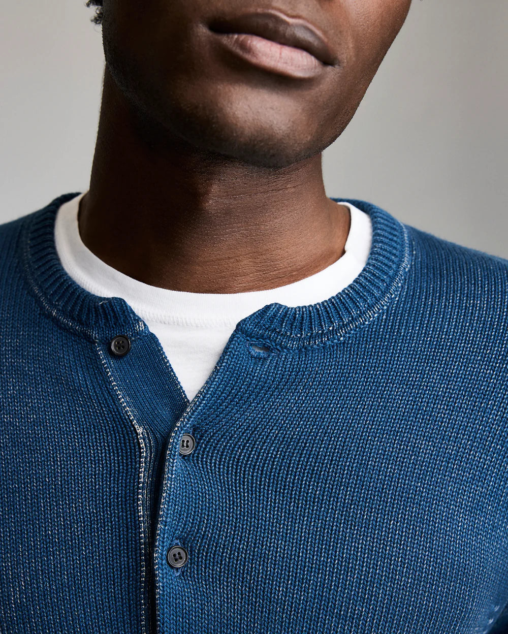 Garment-Dyed Henley Sweater - Tide Blue