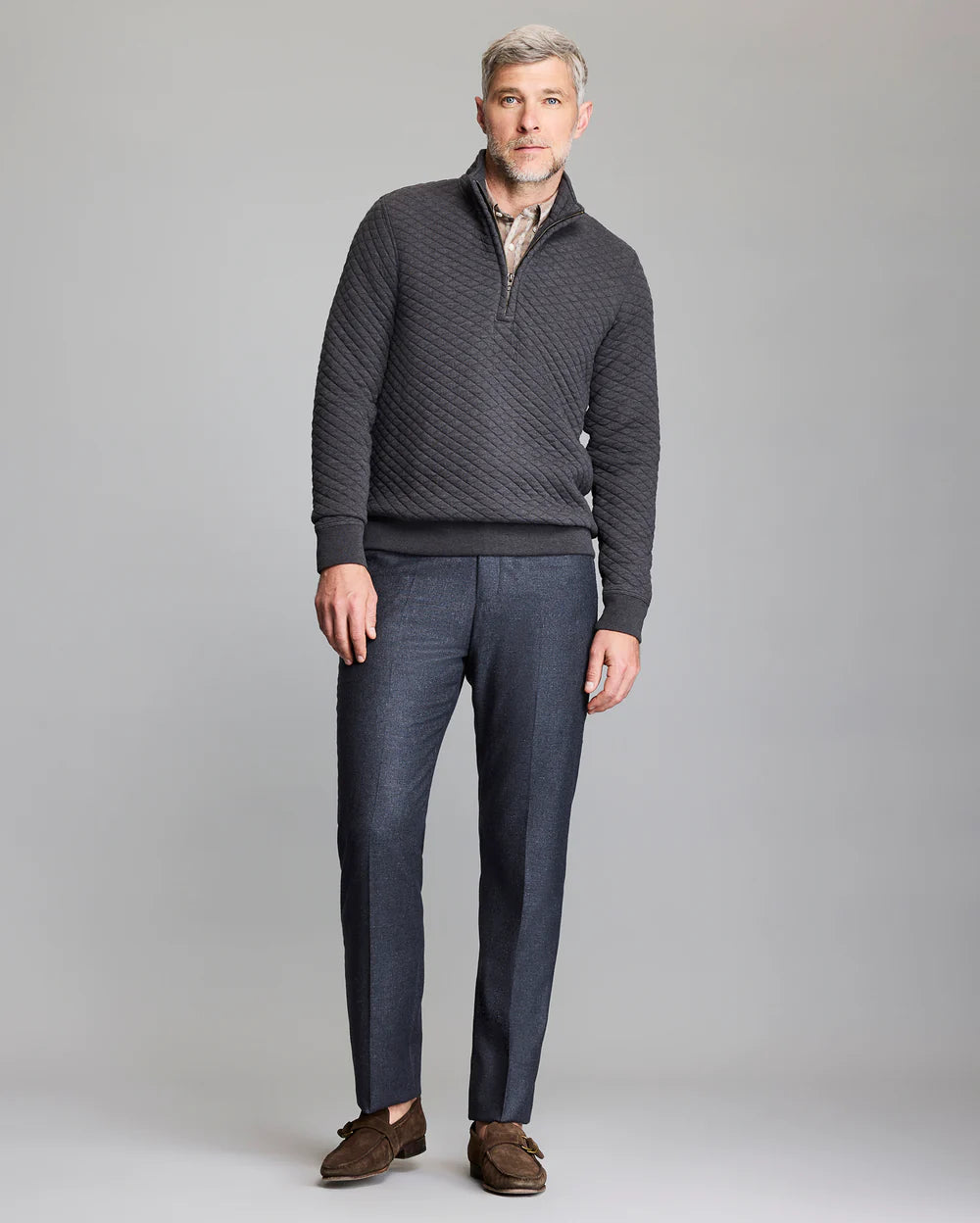 Diamond Quilt Half Zip - Black