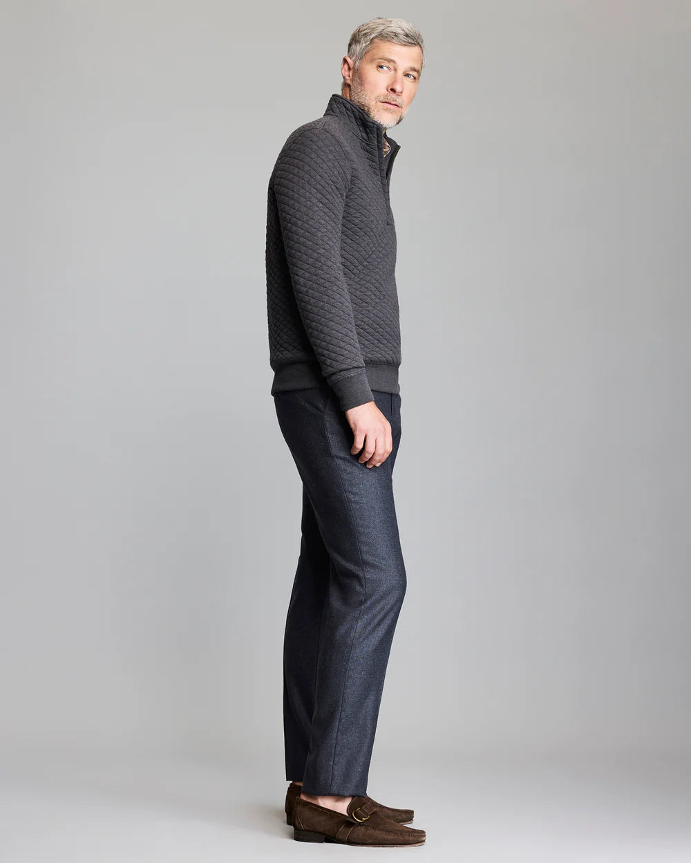 Diamond Quilt Half Zip - Black