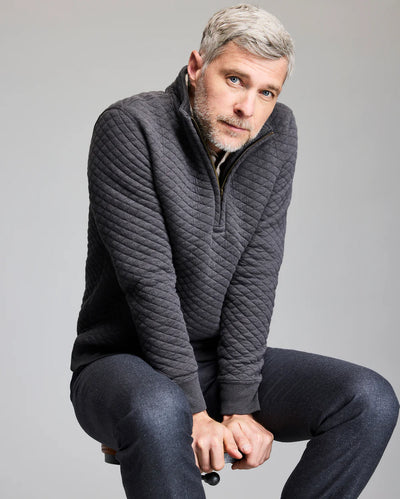 Diamond Quilt Half Zip - Black