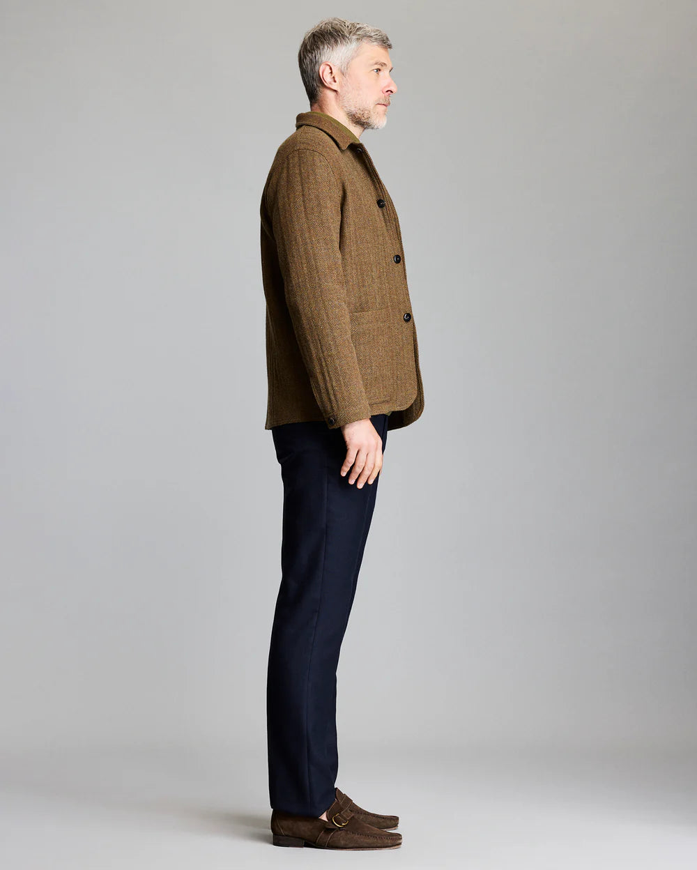 Wool Herringbone Chore Coat - Olive Herringbone