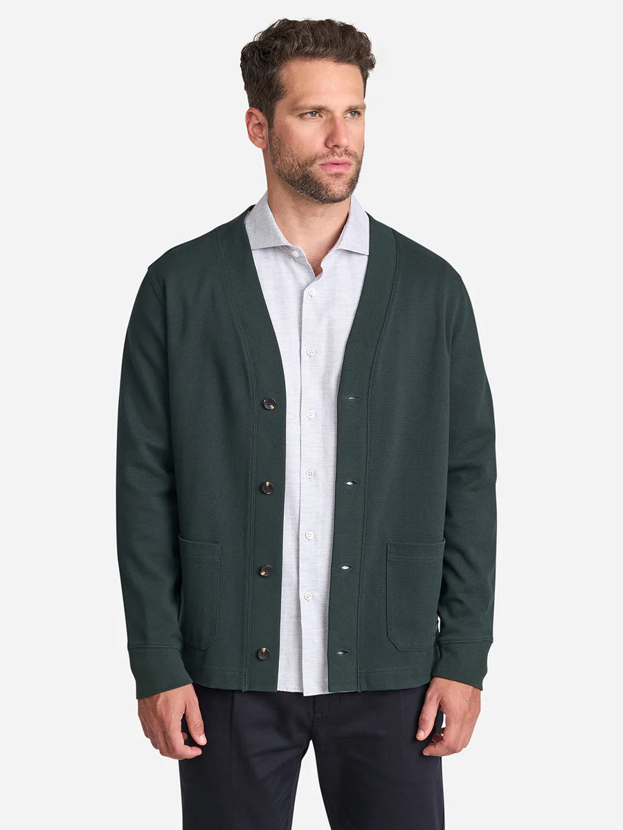 Byron Pique Knit Cardigan - Dark Green