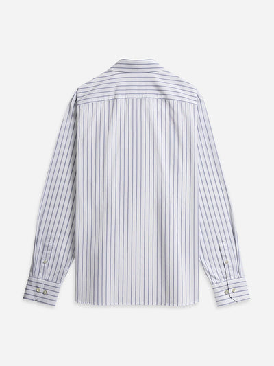 Arthur Track Stripe Shirt - Bright White & Mid Blue