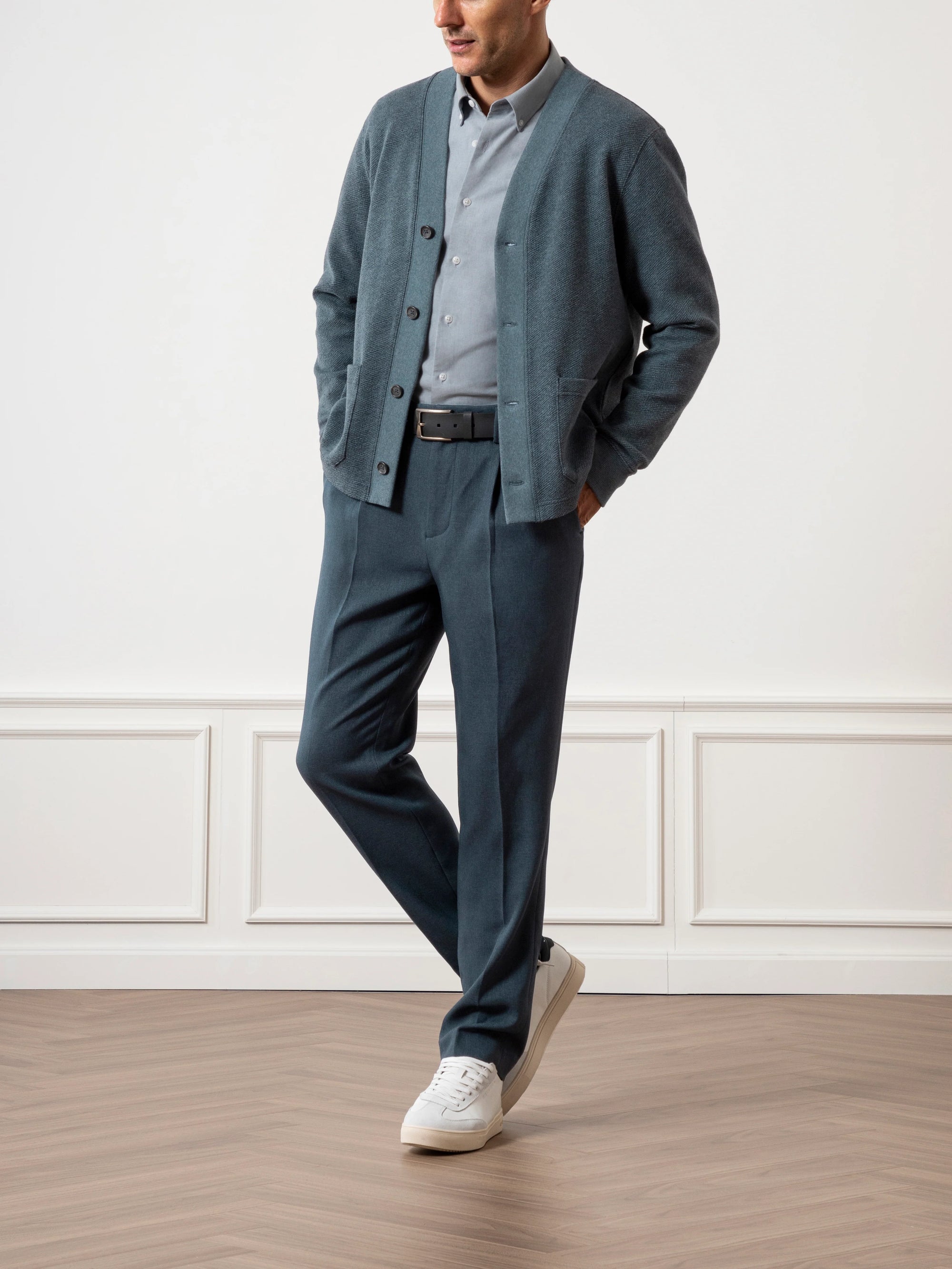Byron Jacquard Cardigan - Yale Blue Heather