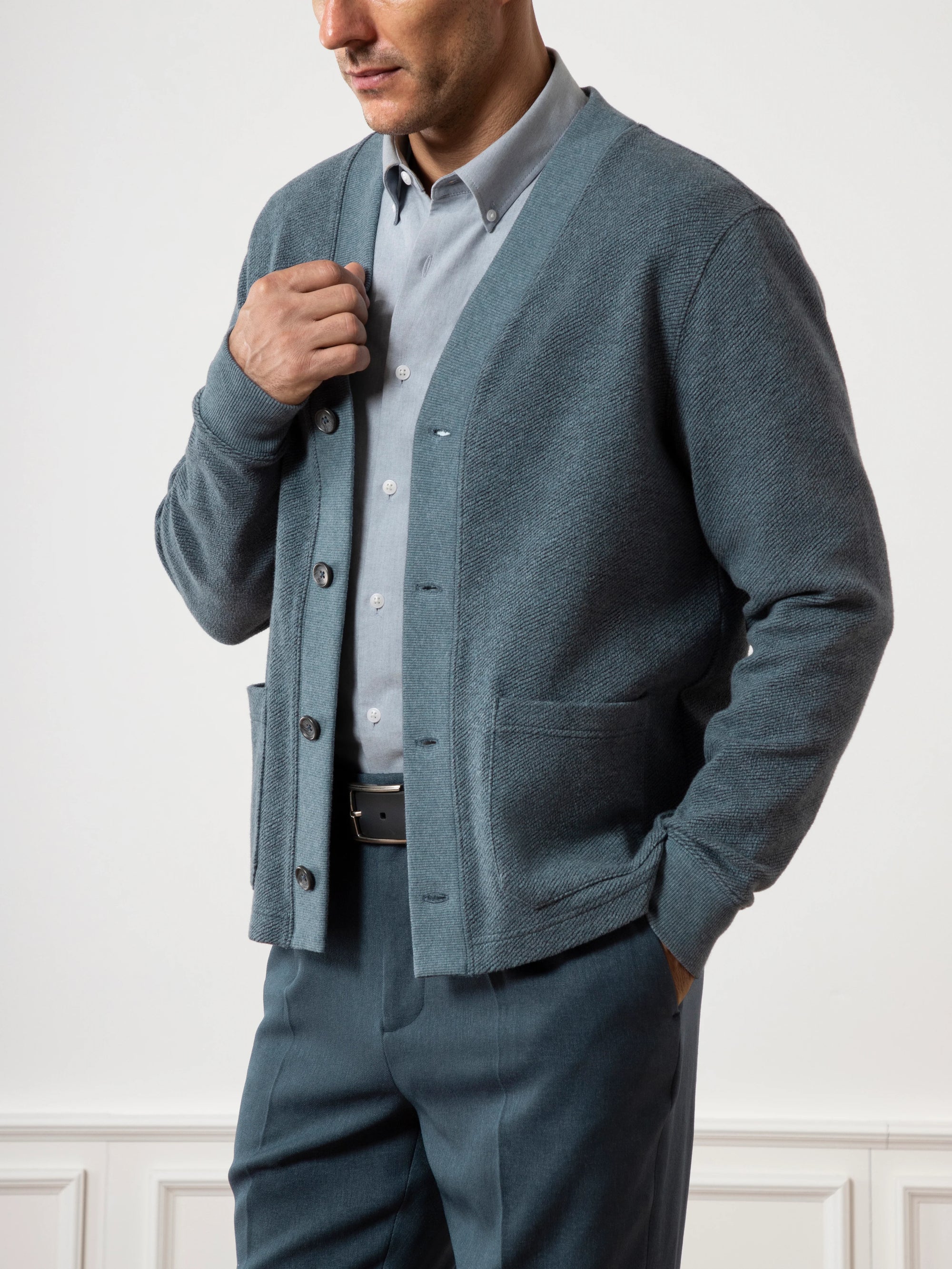 Byron Jacquard Cardigan - Yale Blue Heather
