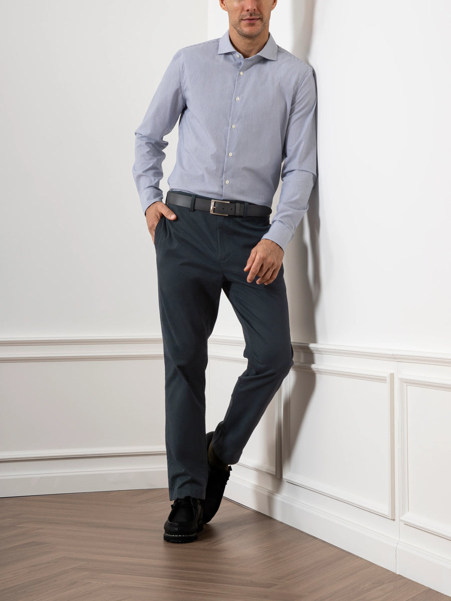 Arthur Bengal Stripe Shirt - Bright White & Mid Blue