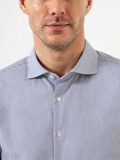 Arthur Bengal Stripe Shirt - Bright White & Mid Blue