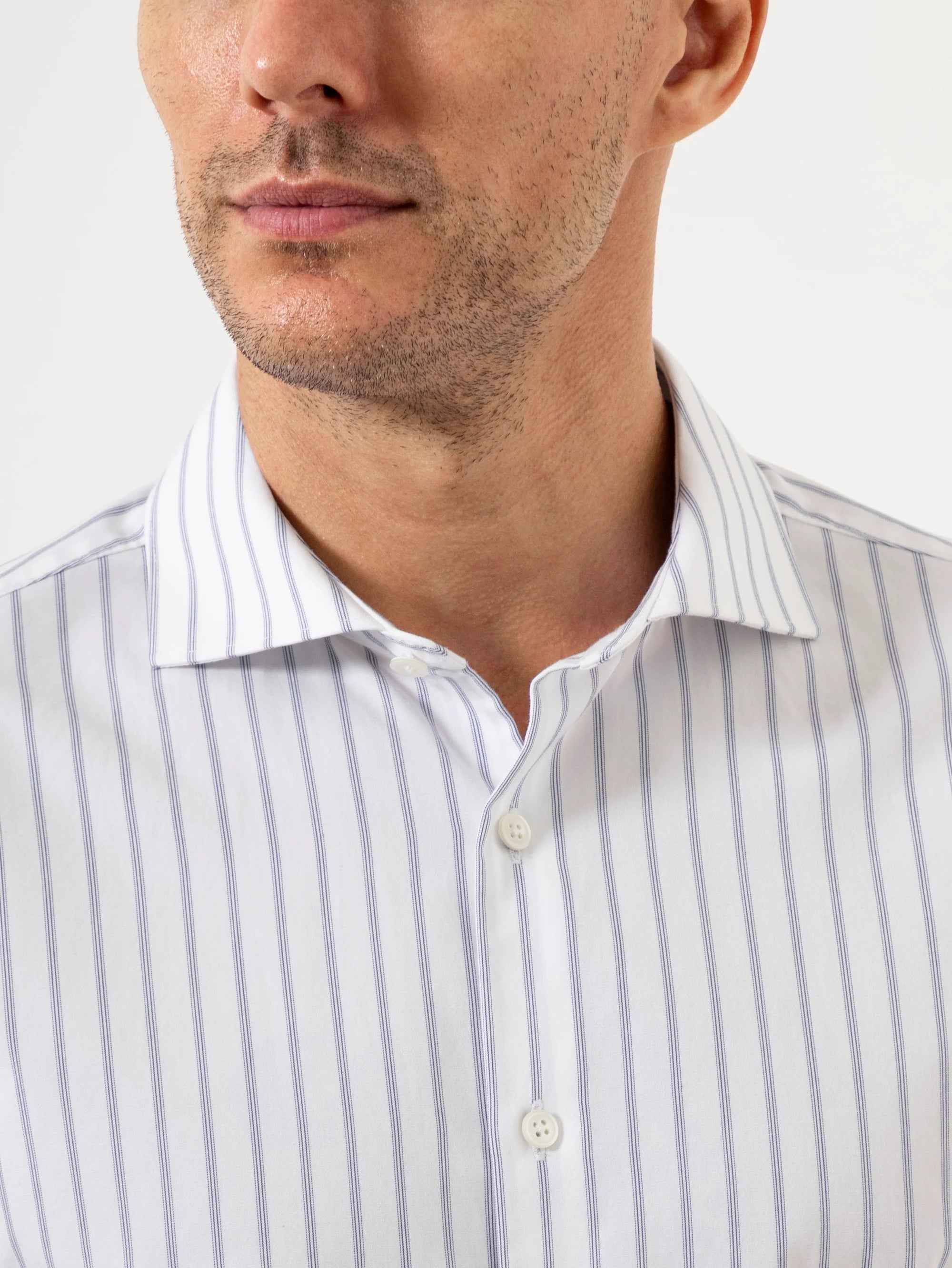 Arthur Track Stripe Shirt - Bright White & Mid Blue