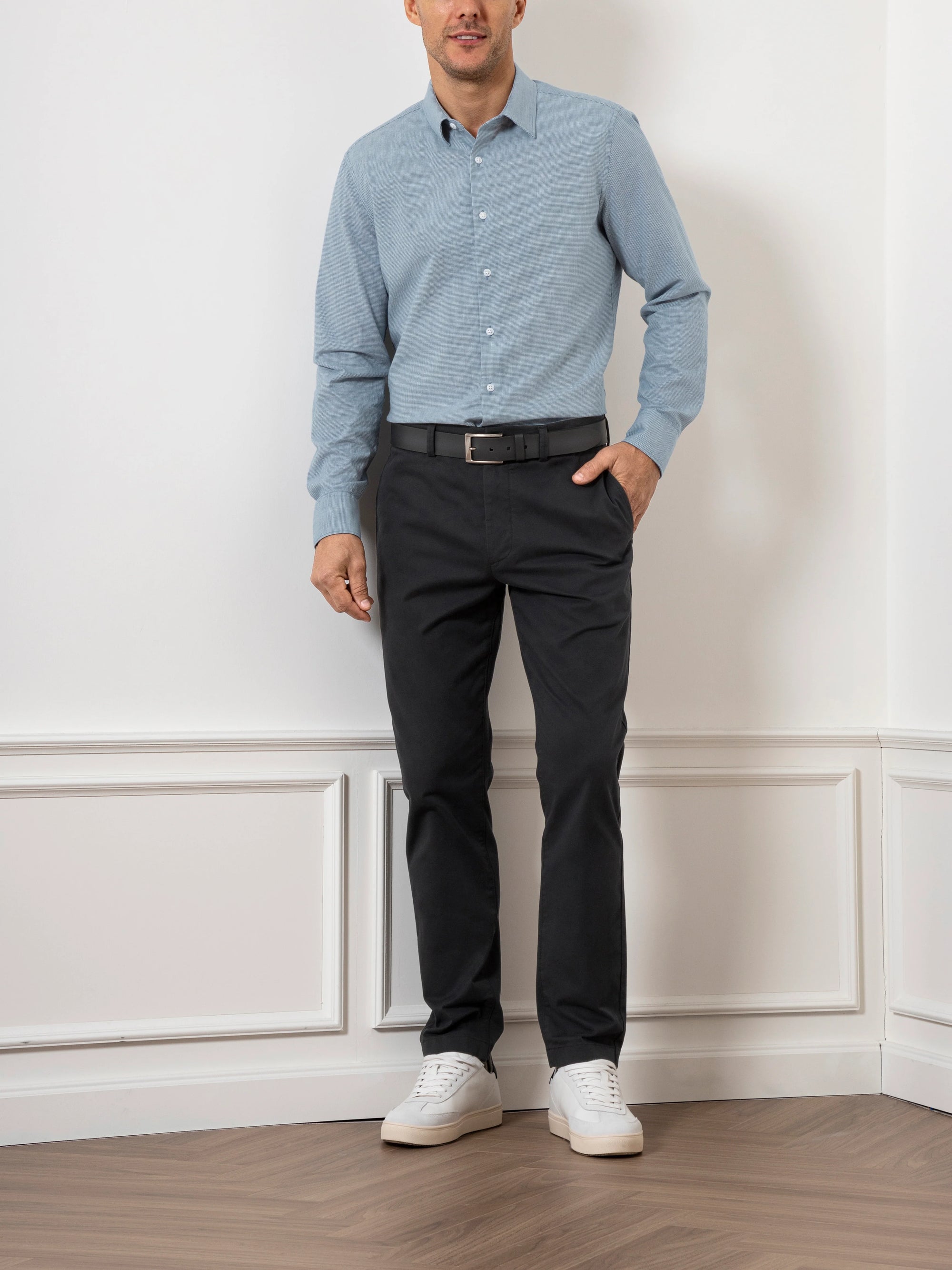 Arik Houndstooth Shirt - Mid Blue & Bright White