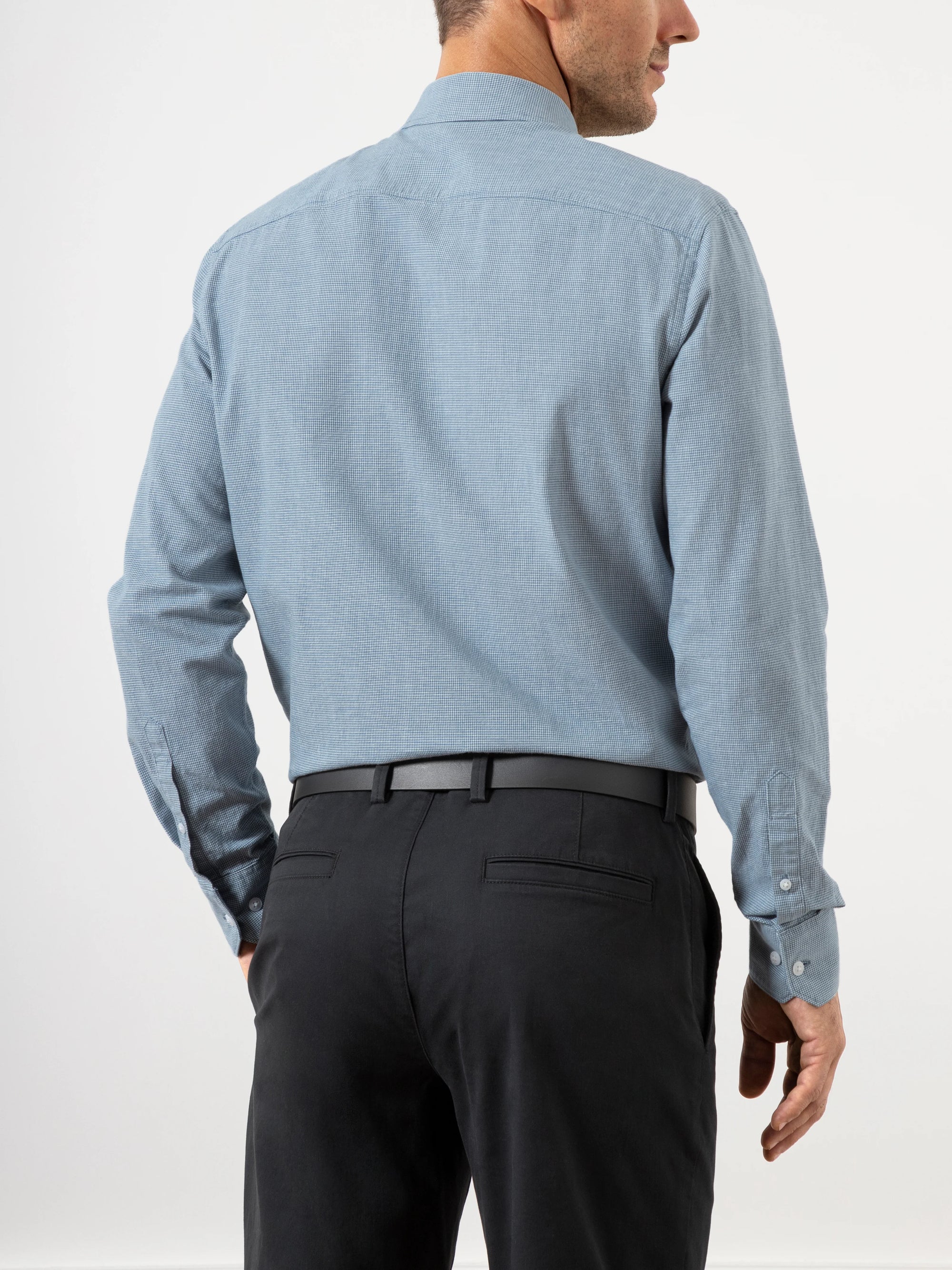 Arik Houndstooth Shirt - Mid Blue & Bright White