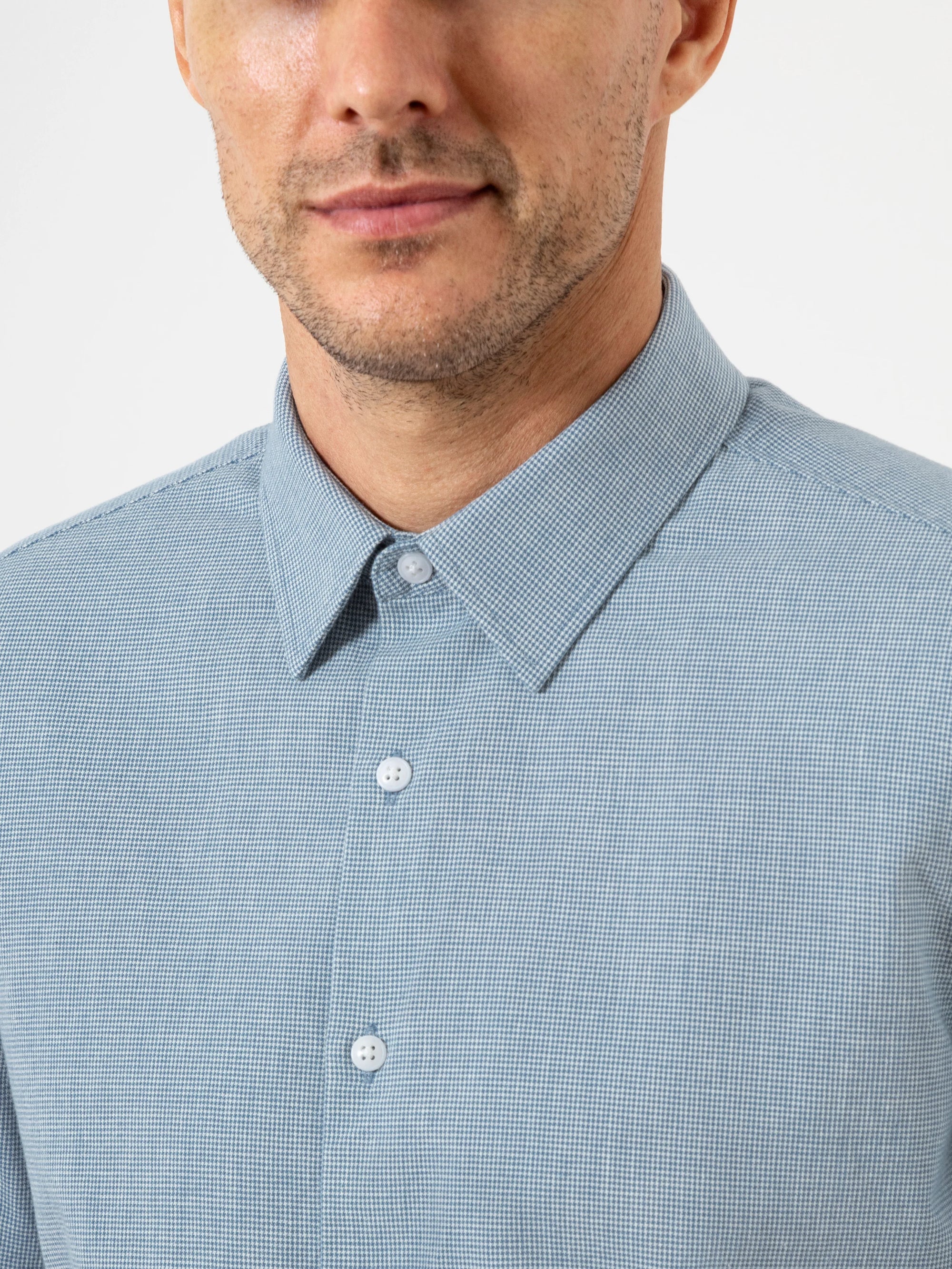 Arik Houndstooth Shirt - Mid Blue & Bright White