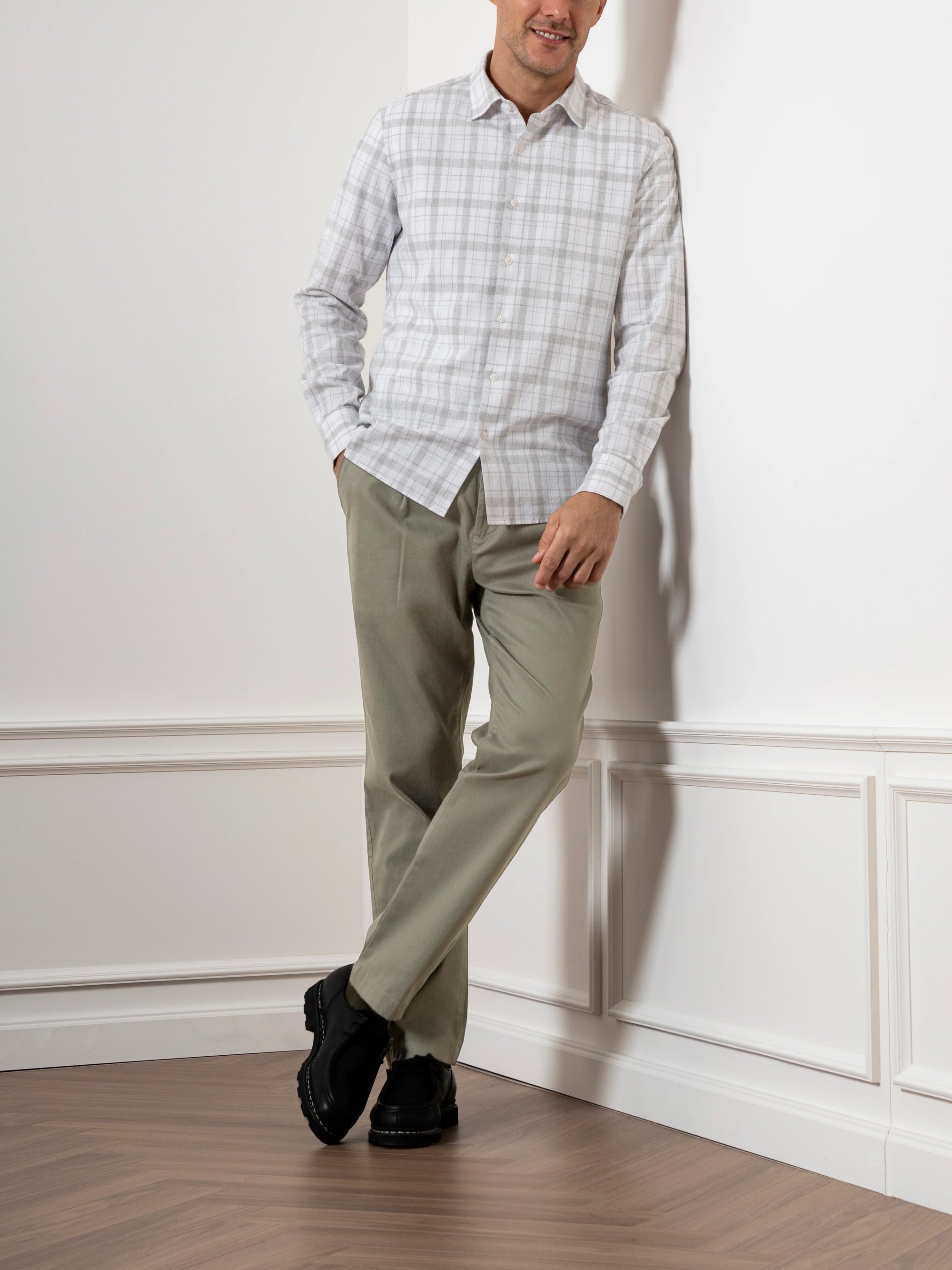 Adrian Heather Check Shirt - Off White & Light Gray