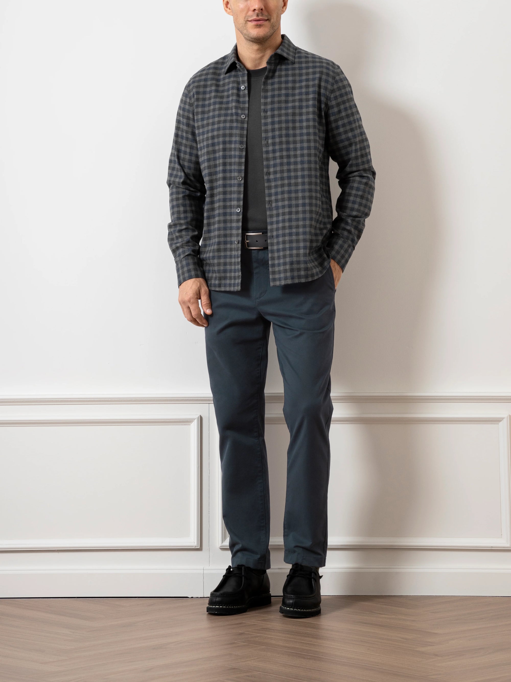 Adrian Gingham Check Shirt - Dark Charcoal Heather