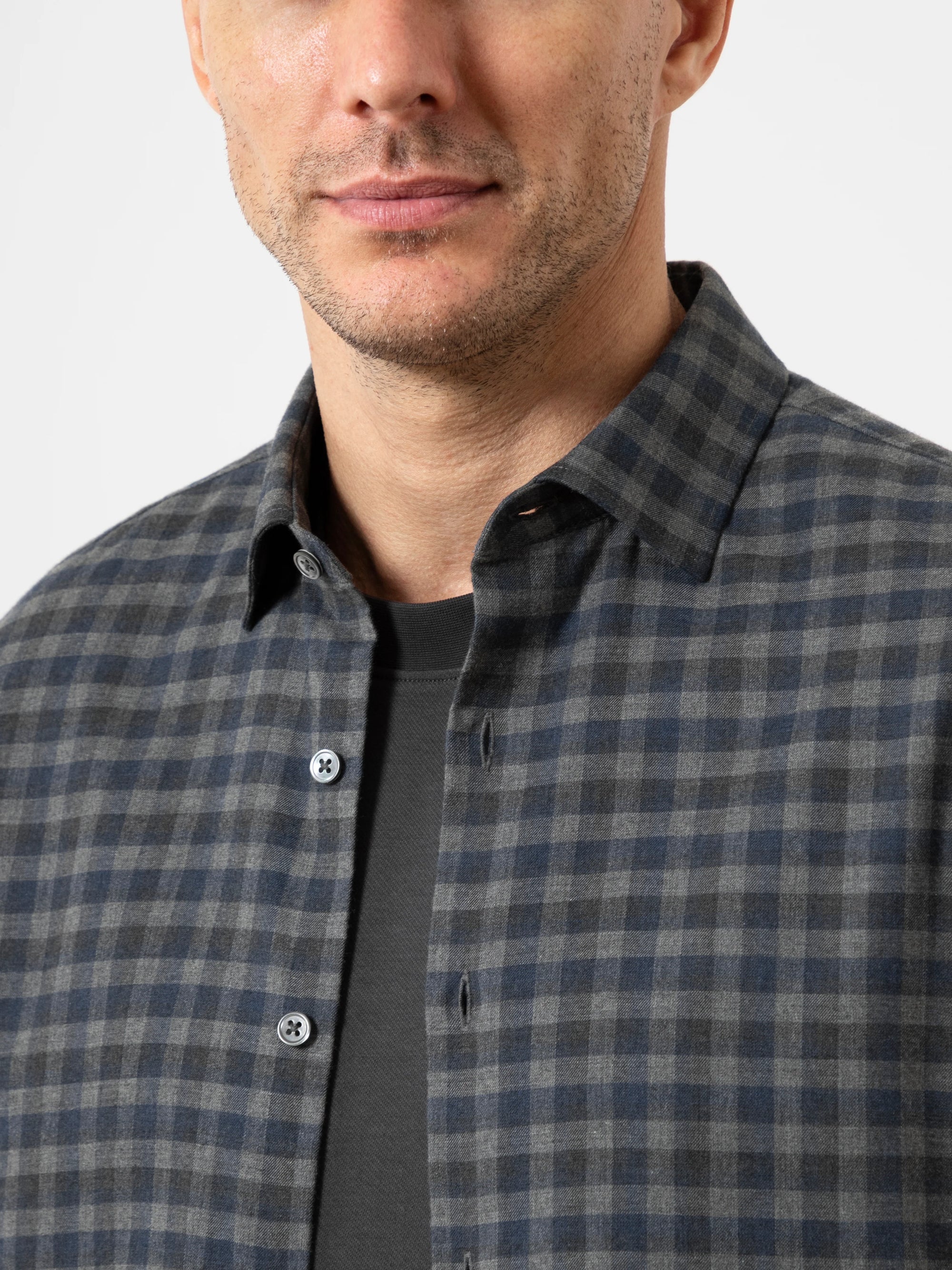 Adrian Gingham Check Shirt - Dark Charcoal Heather