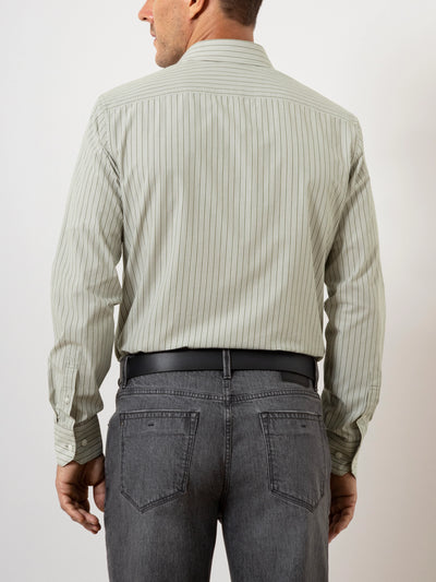 Adrian Pencil Stripe Shirt - Off White & Seagrass