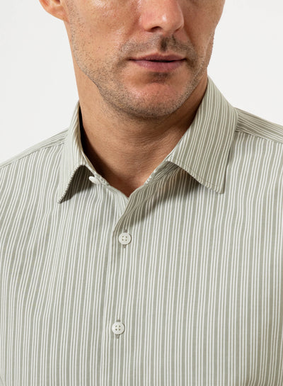 Adrian Pencil Stripe Shirt - Off White & Seagrass