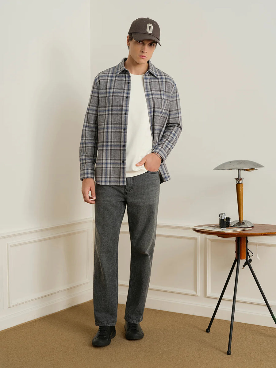 Varick Plaid Flannel Shirt - Charcoal & Dark Blue