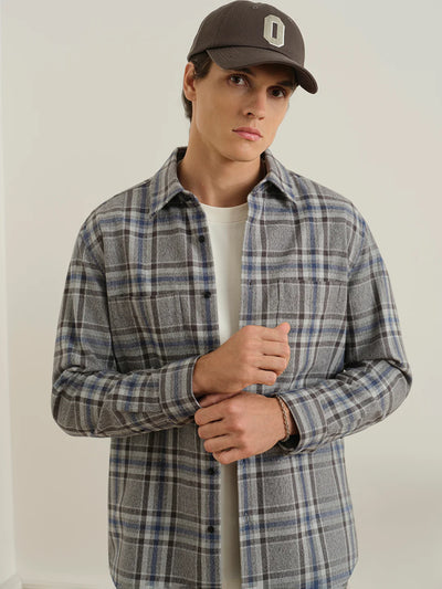 Varick Plaid Flannel Shirt - Charcoal & Dark Blue