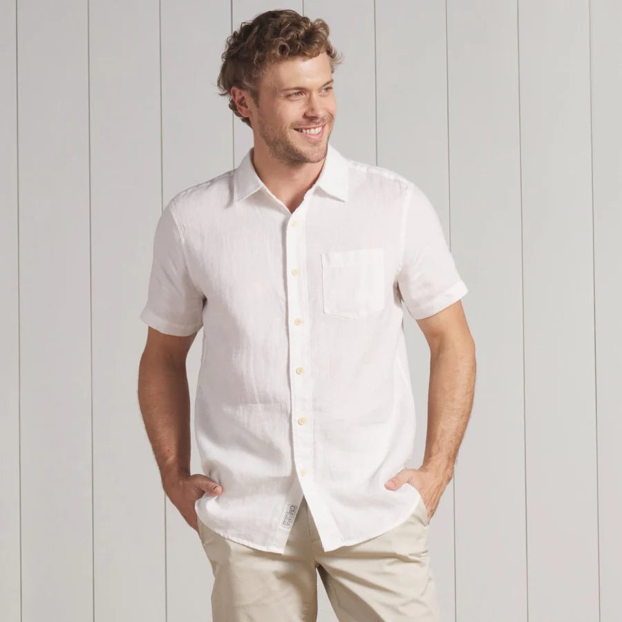 Amalfi Textured Linen Hemp Short Sleeve Shirt  - White