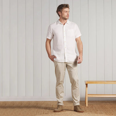 Amalfi Textured Linen Hemp Short Sleeve Shirt  - White