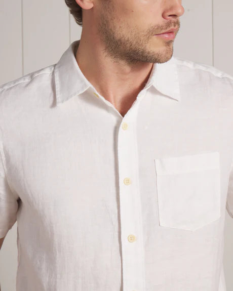 Amalfi Textured Linen Hemp Short Sleeve Shirt  - White