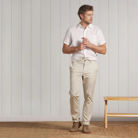 Amalfi Textured Linen Hemp Short Sleeve Shirt  - White