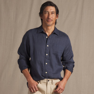Amalfi Textured Linen Cotton Long Sleeve Shirt - Blue Steel