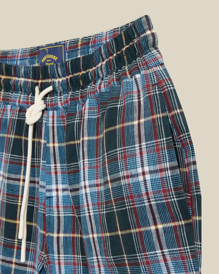 Handle Plaid Linen Shorts - Navy
