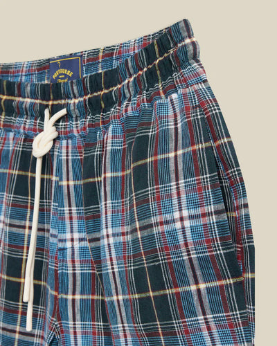 Handle Plaid Linen Shorts - Navy