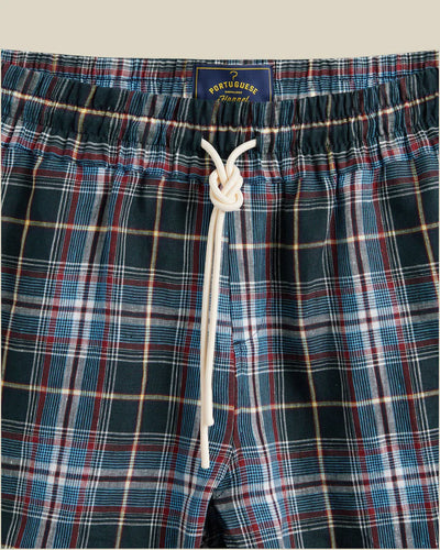 Handle Plaid Linen Shorts - Navy