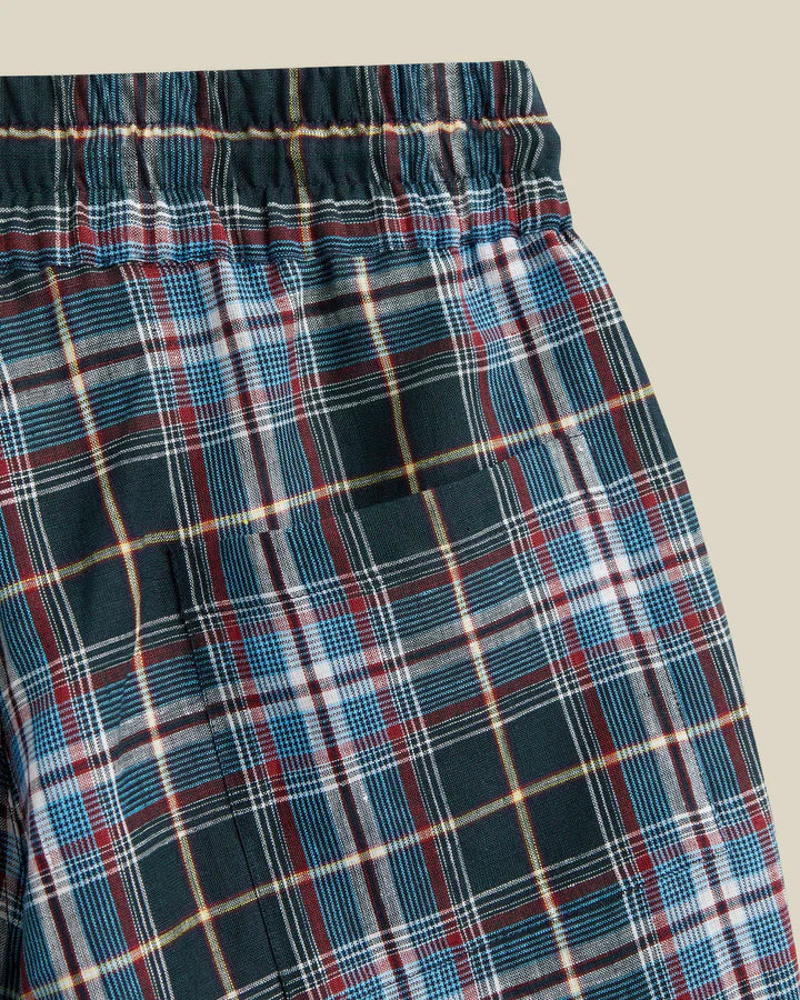 Handle Plaid Linen Shorts - Navy
