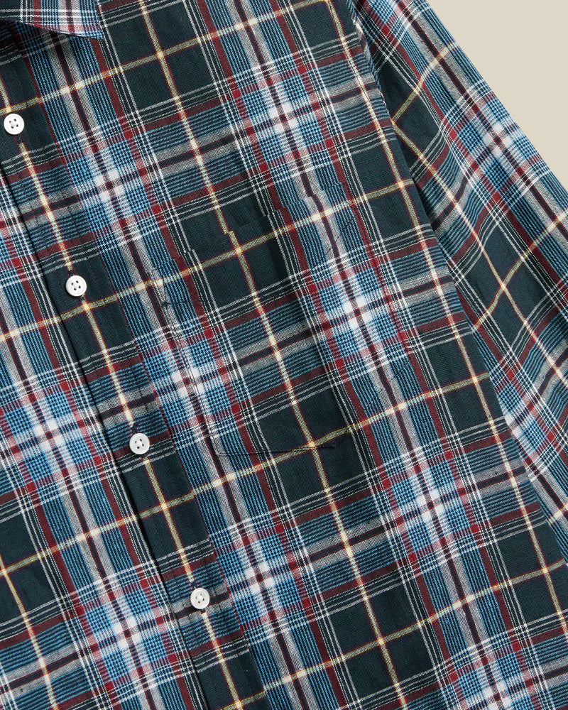 Handle Plaid Long Sleeve Shirt - Navy