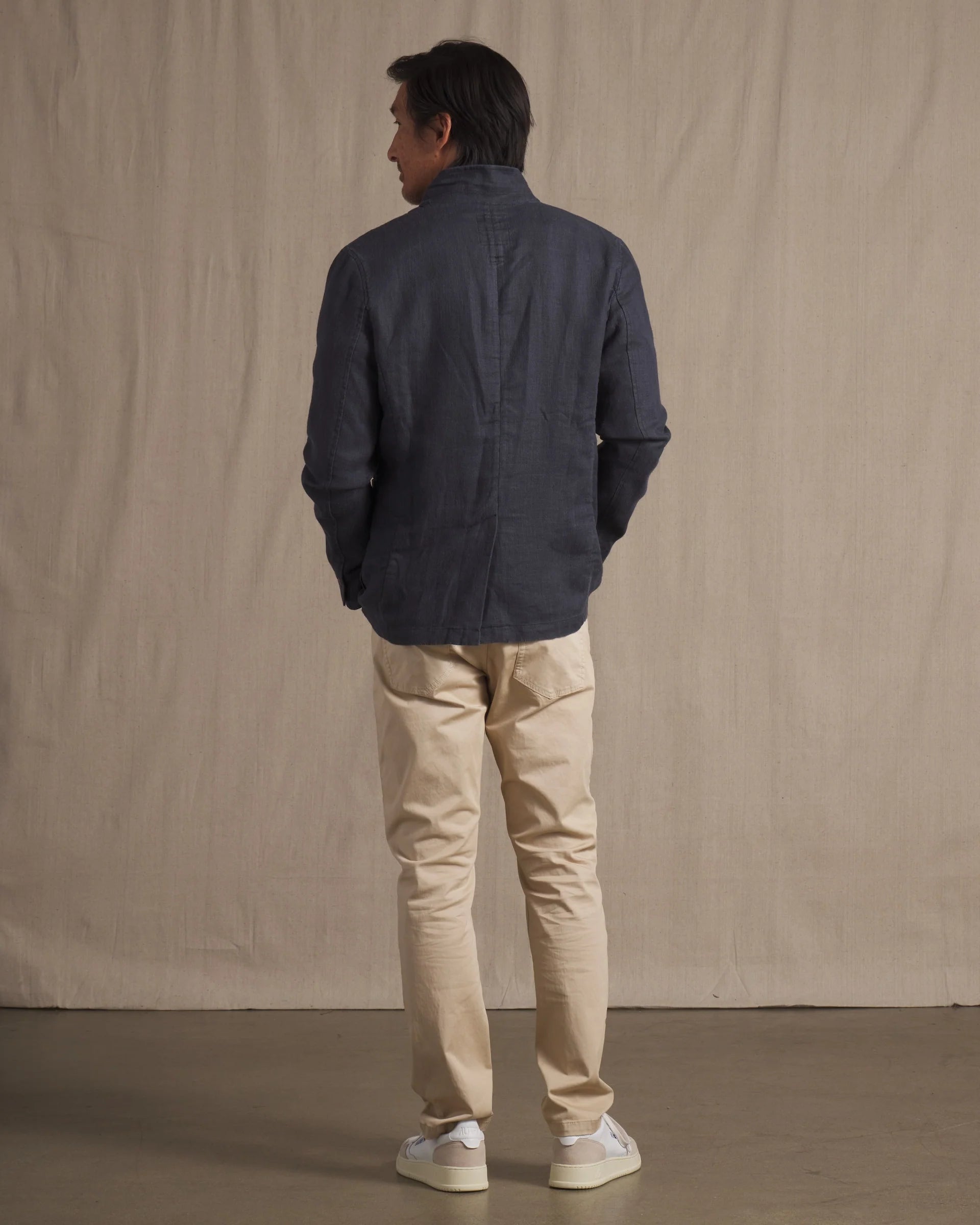 Nelson Ramie Stand Up Collar Blazer - Navy