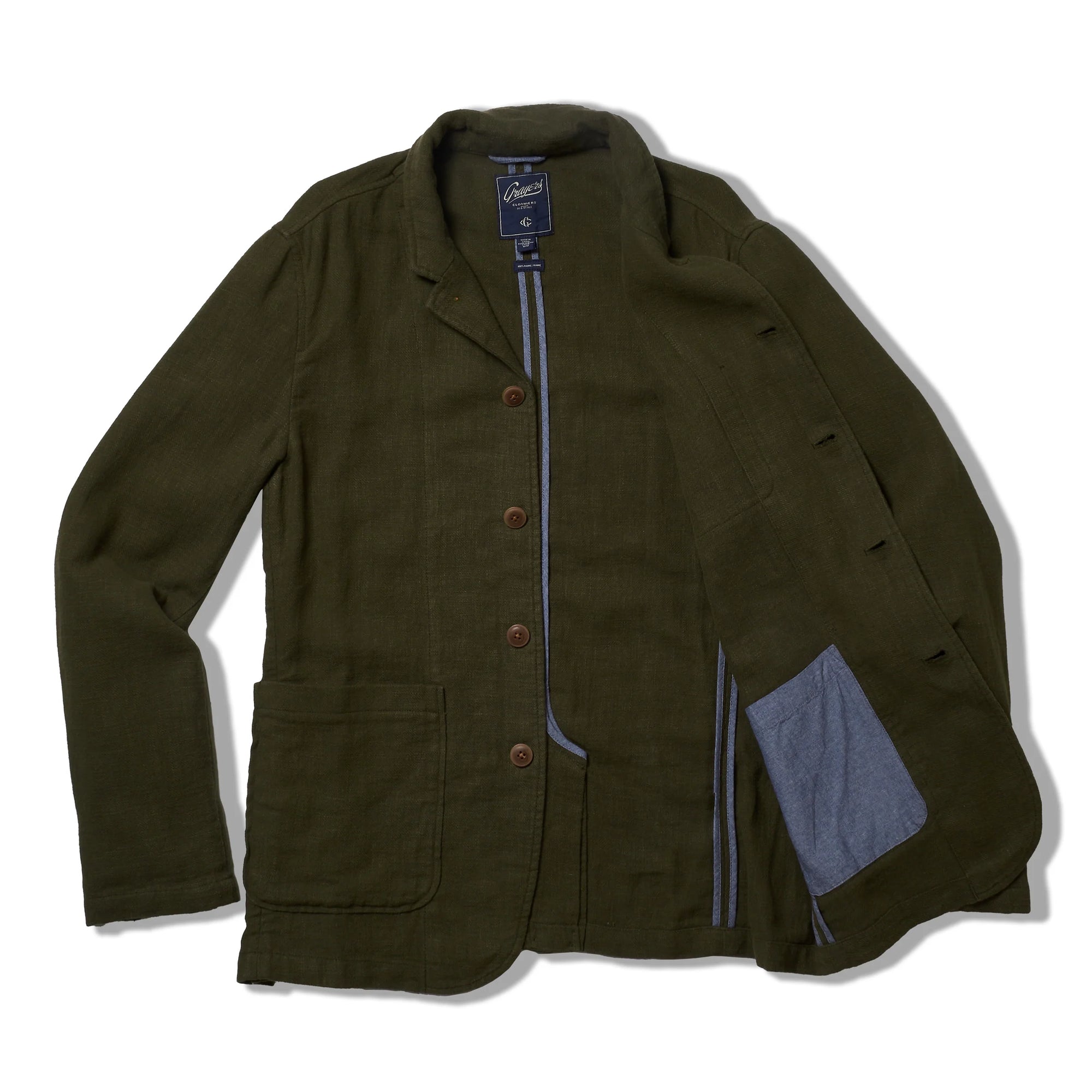 Nelson Ramie Stand Up Collar Blazer - Dark Olive