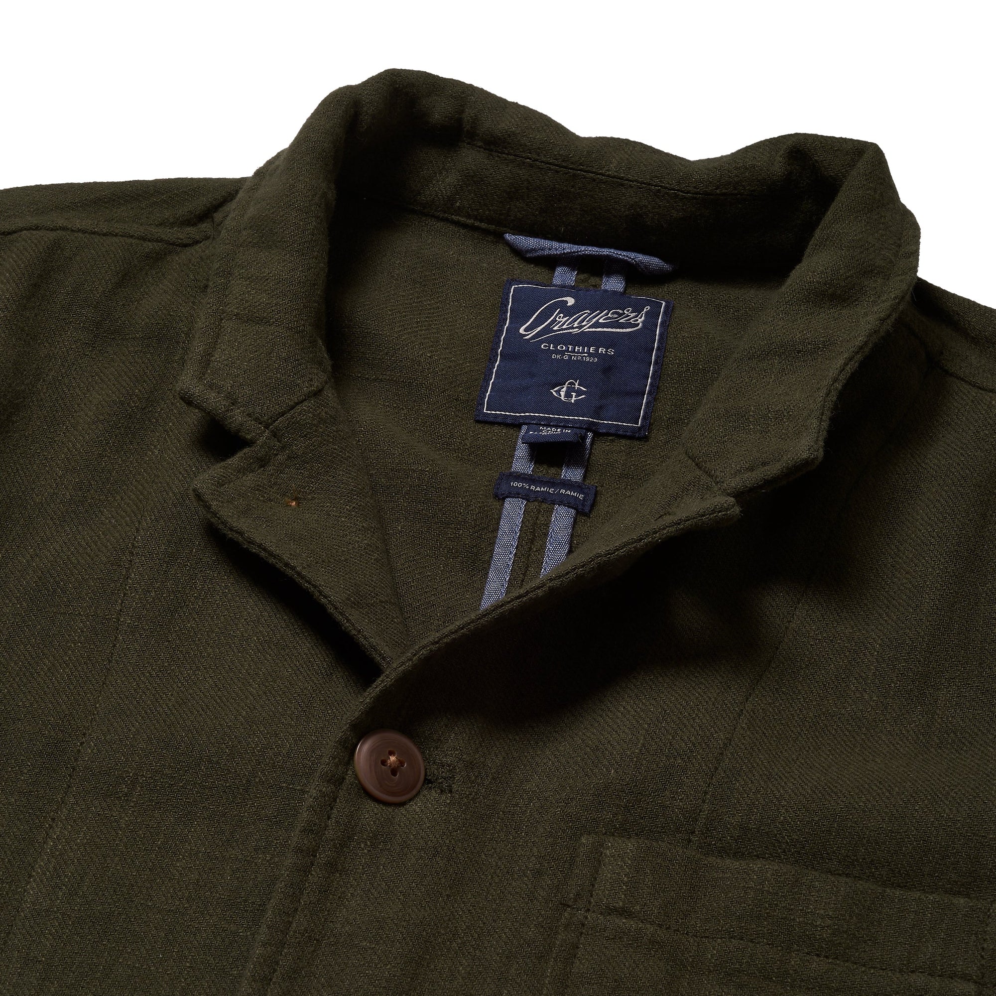 Nelson Ramie Stand Up Collar Blazer - Dark Olive