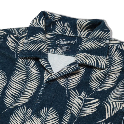 Riviera Terry Button Front Print Shirt - Navy Leaf