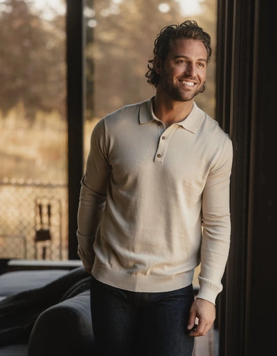 Robles Knit Long Sleeve Polo - Oatmeal