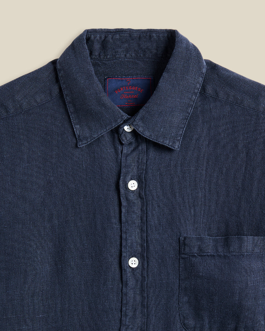 Long Sleeve Linen Button Down - Navy
